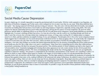 Essay on Social Media Cause Depression