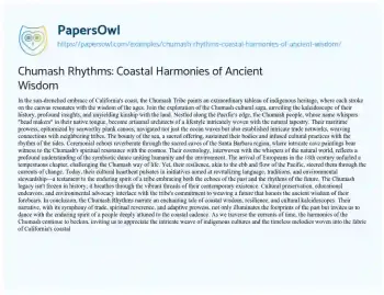 Essay on Chumash Rhythms: Coastal Harmonies of Ancient Wisdom