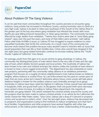 Essay on About Problem of the Gang Violence