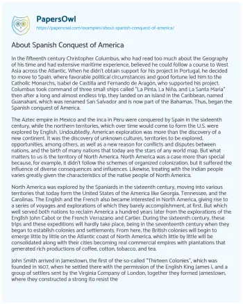 Essay on About Spanish Conquest of America