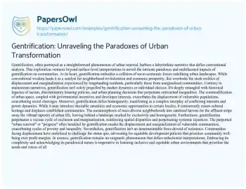 Essay on Gentrification: Unraveling the Paradoxes of Urban Transformation