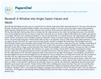 Essay on Beowulf: a Window into Anglo-Saxon Values and Ideals