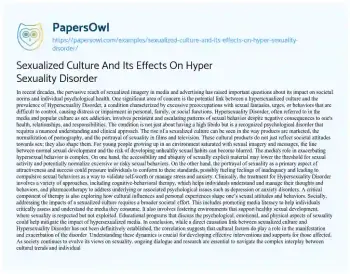 Essay on Sexualized Culture and its Effects on Hyper Sexuality Disorder