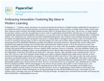 Essay on Embracing Innovation: Fostering Big Ideas in Modern Learning