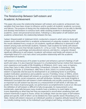 Essay on The Relationship between Self-esteem and Academic Achievement