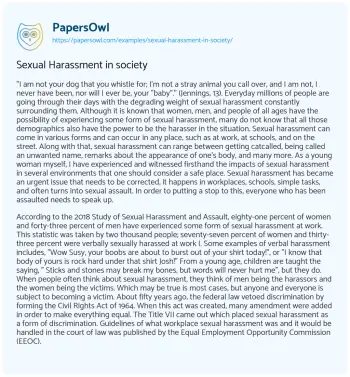 Essay on Sexual Harassment in Society