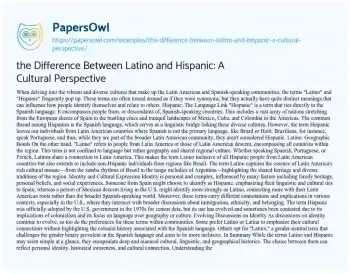 Essay on the Difference between Latino and Hispanic: a Cultural Perspective