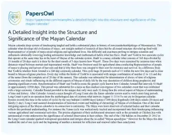 Essay on A Detailed Insight into the Structure and Significance of the Mayan Calendar