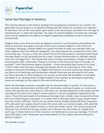 Essay on Same-Sex Marriage in America