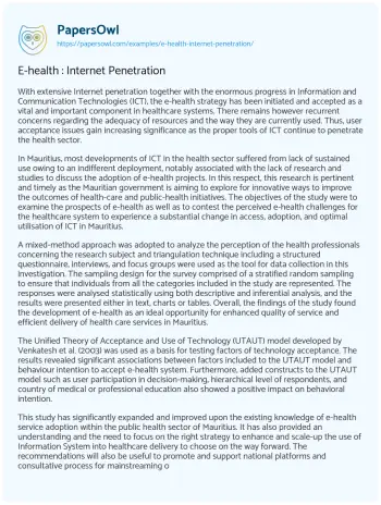 Essay on E-health : Internet Penetration