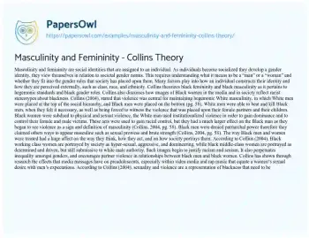 Essay on Masculinity and Femininity – Collins Theory