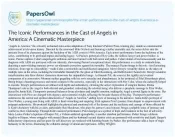 Essay on The Iconic Performances in the Cast of Angels in America: a Cinematic Masterpiece