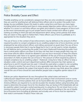 Essay on Police Brutality Cause and Effect