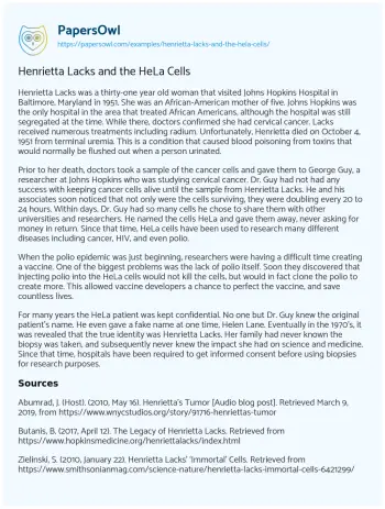 Essay on Henrietta Lacks and the HeLa Cells