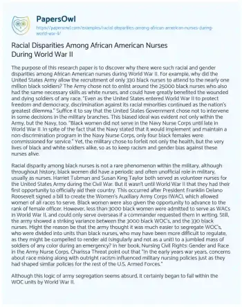 Essay on Racial Disparities Among African American Nurses during World War II