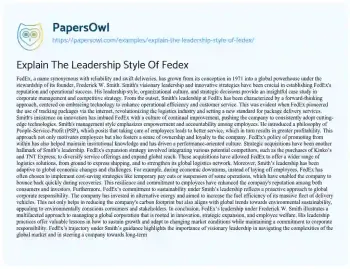 Essay on Explain the Leadership Style of Fedex