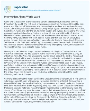 Essay on Information about World War i