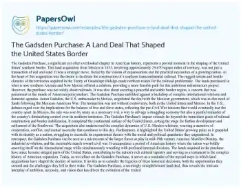 Essay on The Gadsden Purchase: a Land Deal that Shaped the United States Border