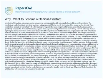 Essay on Why i Want to Become a Medical Assistant