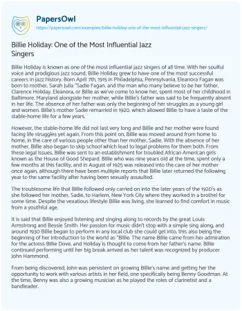 Essay on Billie Holiday: One of the most Influential Jazz Singers