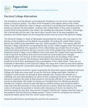 Essay on Electoral College Alternatives