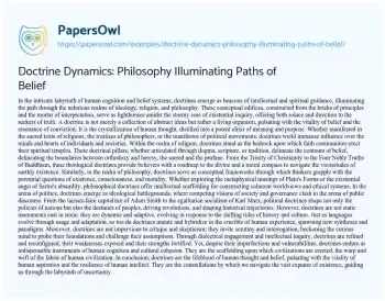 Essay on Doctrine Dynamics: Philosophy Illuminating Paths of Belief