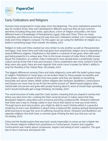 Essay on Early Civilizations and Religions