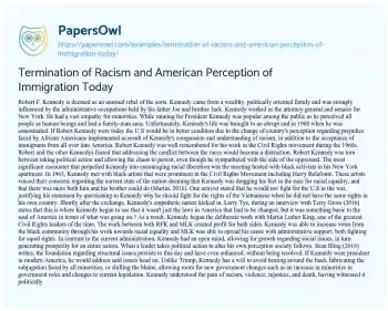 Essay on Termination of Racism and American Perception of Immigration Today