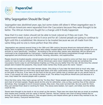 Essay on Why Segregation should be Stop?