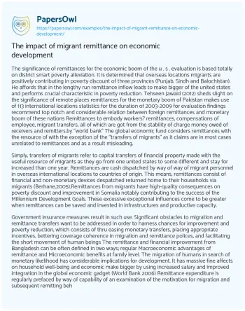 Essay on The Impact of Migrant Remittance on Economic Development