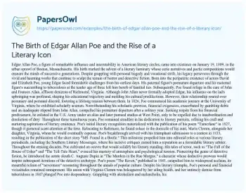 Essay on The Birth of Edgar Allan Poe and the Rise of a Literary Icon