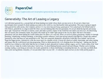 Essay on Generativity: the Art of Leaving a Legacy