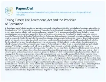 Essay on Taxing Times: the Townshend Act and the Precipice of Revolution