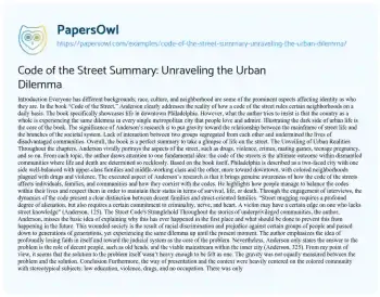 Essay on Code of the Street Summary: Unraveling the Urban Dilemma