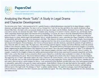 Essay on Analyzing the Movie “Suits”: a Study in Legal Drama and Character Development