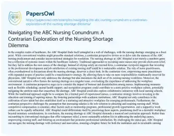 Essay on Navigating the ABC Nursing Conundrum: a Contrarian Exploration of the Nursing Shortage Dilemma