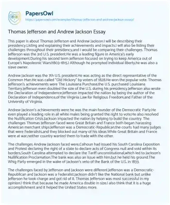 Essay on Thomas Jefferson and Andrew Jackson Essay