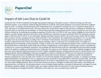 Essay on Impact of Job Loss Due to Covid-19