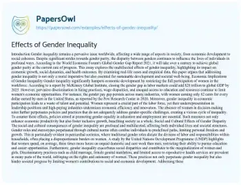 Essay on Effects of Gender Inequality