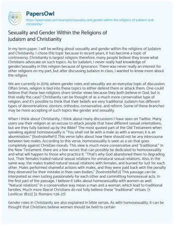 Essay on Sexuality and Gender Within the Religions of Judaism and Christianity