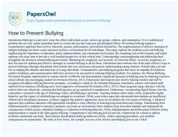 Essay on How to Prevent Bullying