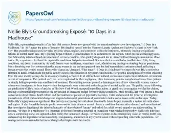 Essay on Nellie Bly’s Groundbreaking Exposé: “10 Days in a Madhouse”