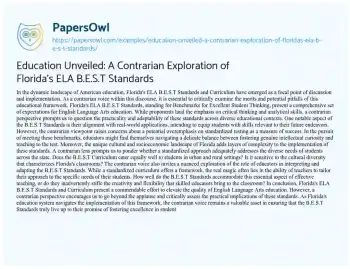 Essay on Education Unveiled: a Contrarian Exploration of Florida’s ELA B.E.S.T Standards