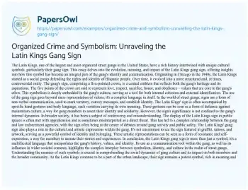 Essay on Organized Crime and Symbolism: Unraveling the Latin Kings Gang Sign