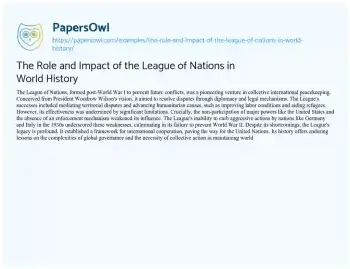 Essay on The Role and Impact of the League of Nations in World History