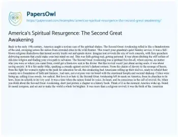 Essay on America’s Spiritual Resurgence: the Second Great Awakening