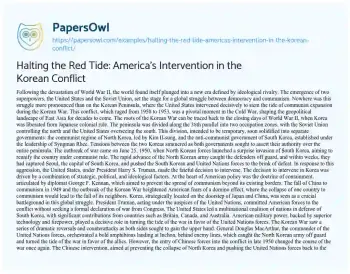 Essay on Halting the Red Tide: America’s Intervention in the Korean Conflict