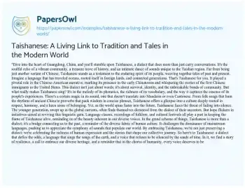 Essay on Taishanese: a Living Link to Tradition and Tales in the Modern World