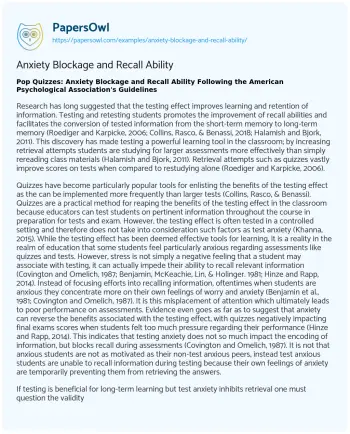 Essay on Anxiety Blockage and Recall Ability