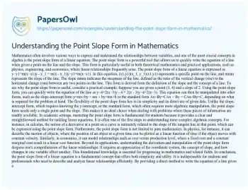 Essay on Understanding the Point Slope Form in Mathematics